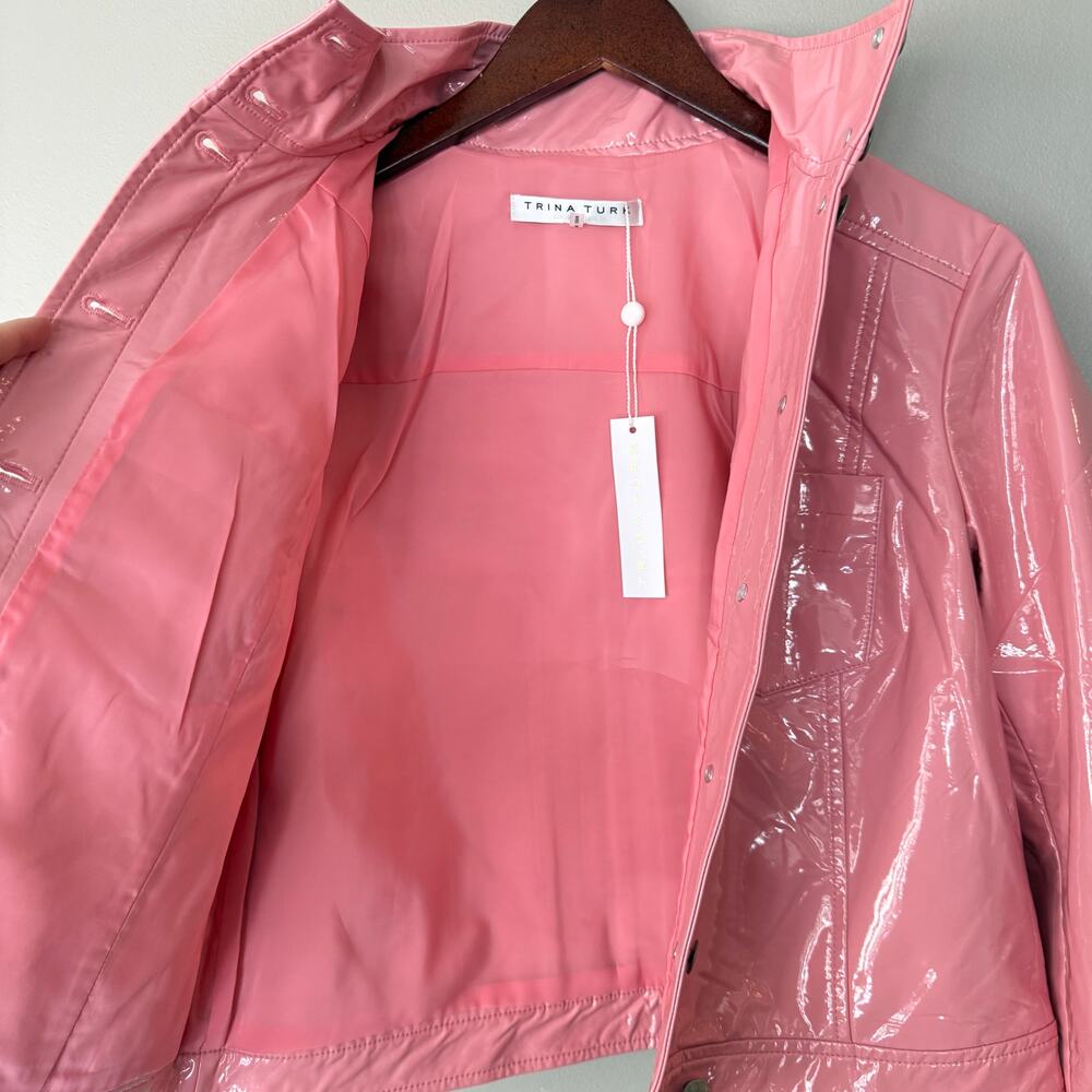 Trina Turk NWT Andre Pink‎ Faux Patent Leather Jacket Sz 8 - Picture 6 of 15